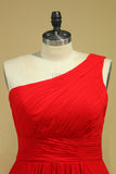 2024 más el tamaño de un hombro vestidos de dama de volantes blusa una línea de gasa rojo