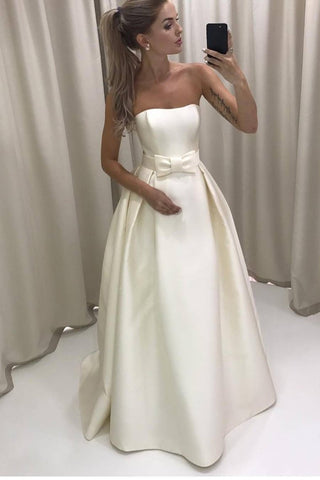 2024 Simple satinado vestidos de novia sin tirantes una línea con el marco Zipeer Up