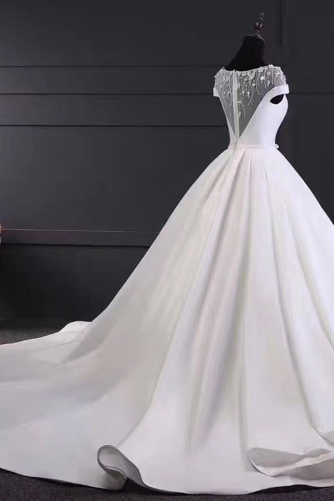 Vestidos de boda largos formales de raso de encaje de marfil satinado