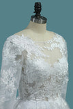 2024 una línea espalda abierta manga larga Scoop vestidos de novia de tul con apliques