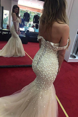 2024 Off The Shoulder Prom Dresses Sirena Tulle con cuentas Lace Up