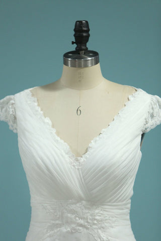 2024 vestidos de boda de la sirena del V-Cuello del Organza con el cordón