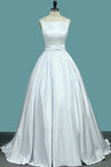 2024 nuevos vestidos de boda del satén de las correas de la llegada con la abertura abierta del marco / de la cinta