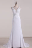2024 abierto atractivo de espalda cuello en V vestidos de boda de la sirena del Spandex con apliques Y Granos