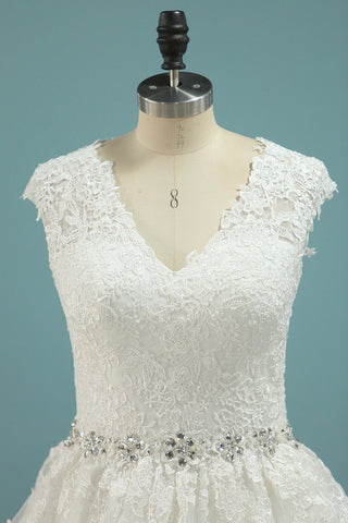 2024 cuello en V una línea cuentas cintura vestidos de novia de encaje con apliques