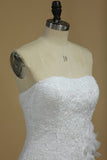2024 vestido de novia sin tirantes de la sirena / con apliques de organza de tren capilla
