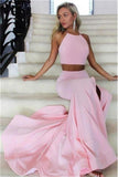 2 piezas de rosa con espalda abierta cabestro vestidos de noche largos hermosos vestidos de baile