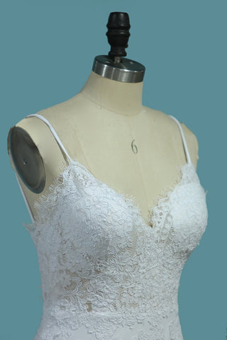 2022 Mermaid Spaghetti Straps Tulle con apliques espalda abierta vestidos de novia