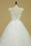2024 vestidos de boda de Tulle del hombro con apliques de barrido tren de una línea