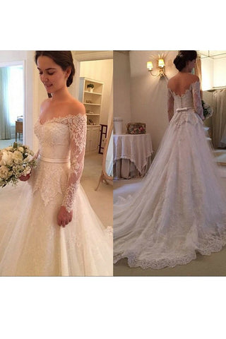 2024 vestidos de novia una línea de manga larga de tul con apliques y marco