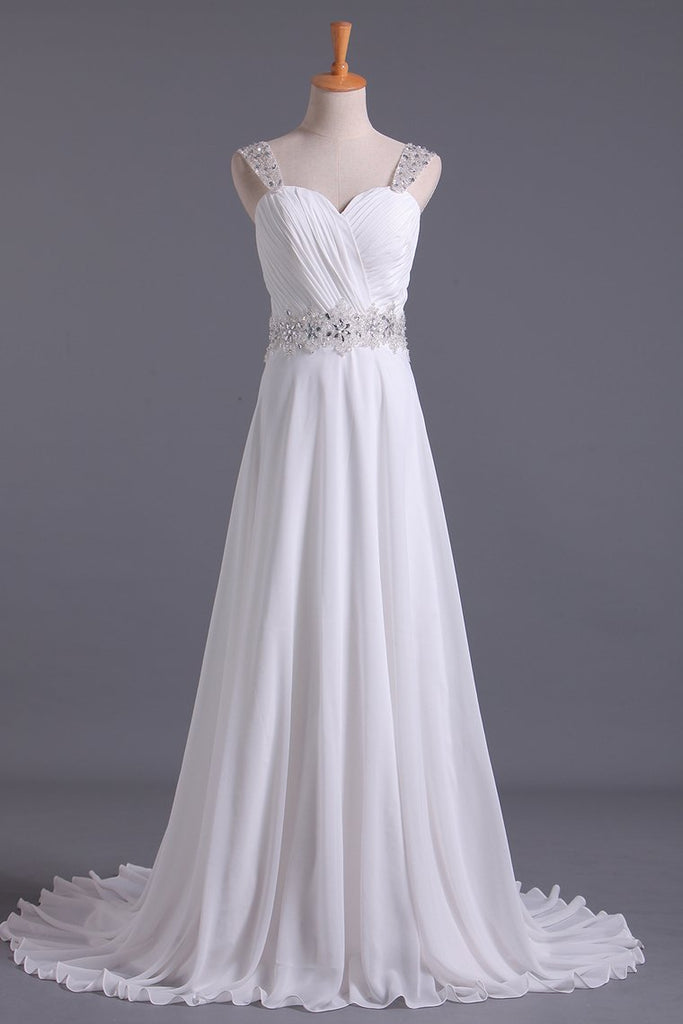 2022 vestido de boda blanco de novia una línea blusa plisada Con desmontable correas gasa con cuentas
