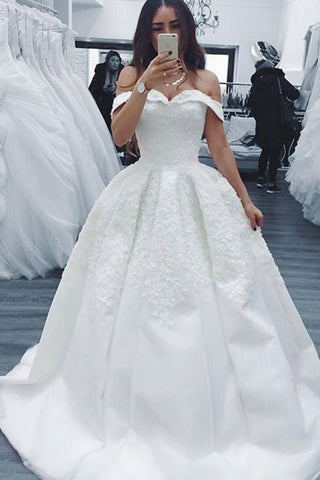 2022 impresionante vestido de novia de raso del hombro A-línea con Appliques