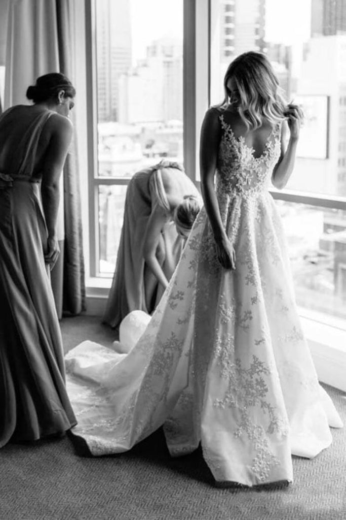 Elegante escote redondo Ivroy Lace vestidos de novia modestos Vestidos de novia