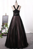 2024 Prom Dresses Tulle &amp; Lace con rebordear la longitud del piso de una línea