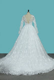 2024 de lujo una línea de encaje Scoop mangas largas vestidos de novia con perlas Royal Train