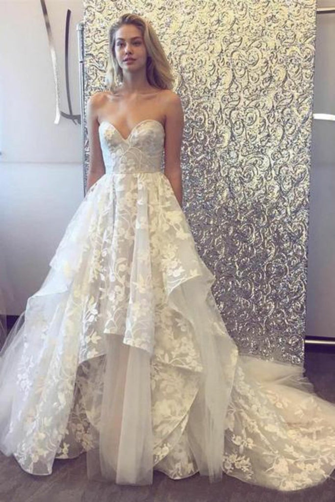 Nueva A-Line 3D vestidos de novia de encaje vestido de boda del tren de la capilla