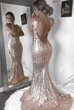 2022 Scoop Sequins Prom Dresses Mermaid / Trumpet Sweep Tren Abrir Atrás