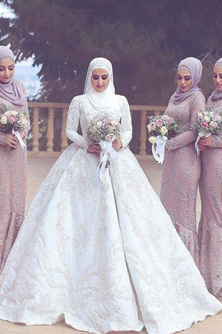 Vestido de bola musulmán del alto satén de la llegada 2024 de los nuevos vestidos de boda musulmanes