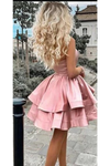 Vestidos de fiesta cortos de princesa A Line One Shoulder Pink