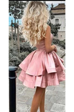 Vestidos de fiesta cortos de princesa A Line One Shoulder Pink