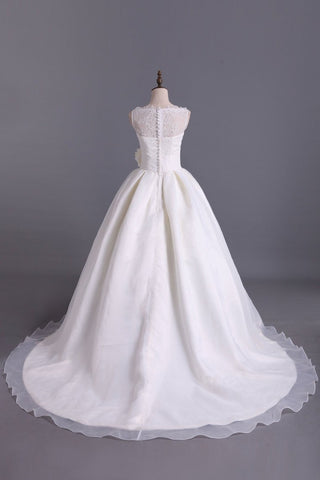 2024 de encaje romántico vestido de novia de la blusa de una línea de recogida falda del Organza Tren de la catedral con la flor