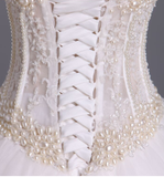 2022 vestidos de novia Gorgeous A-Line Novia See Through palabra de longitud tul con Perlas Lace Up