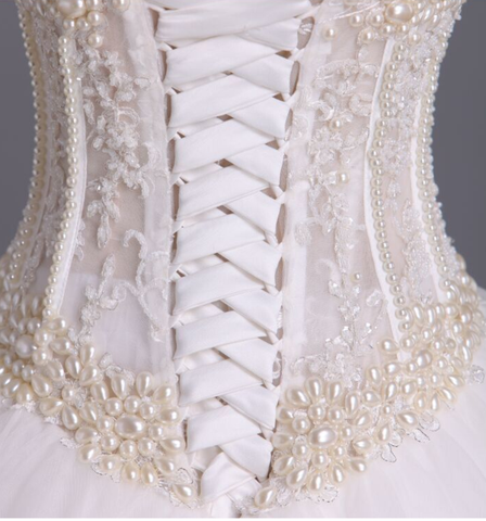2024 vestidos de novia Gorgeous A-Line Novia See Through palabra de longitud tul con Perlas Lace Up