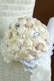 Rhinestone de lujo de la perla de raso flor de Rose del ramo de la boda (27 * 18 cm)