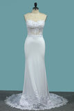 2024 sirena Scoop Spandex vestidos de novia con apliques de barrido de tren