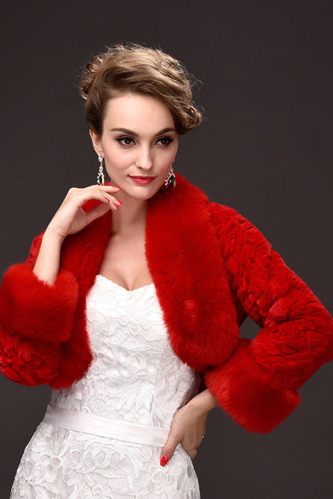 Atractivo mangas completo Rojo piel de imitación del abrigo de la boda