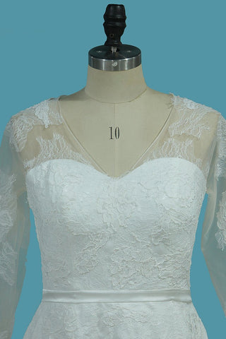 2024 cuello en V 3/4 mangas de longitud gasa vestidos de novia con apliques una línea