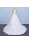 Vestido de novia blanco de tul con mangas largas hinchadas, vestidos de novia largos y brillantes