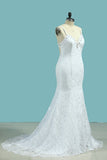 2024 sirena espagueti correas de los vestidos de novia abierta trasera encaje con rebordear