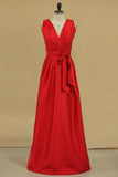 2024 dama de rojo la dama de honor se viste barato vestidos de cuello en V piso de longitud