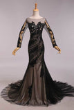 2024 vestidos de noche elegante de la sirena Negro cucharada de tul con apliques Chic Madre de los vestidos de novia