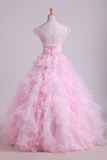 2024 Organza Vestidos de quinceañera lujo balón vestido de novia de palabra de longitud con la chaqueta