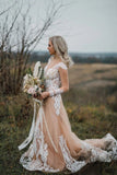 Vestido de novia Boho de manga larga con apliques de sirena de tul